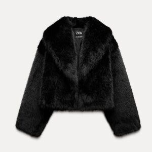ZARA SHORT FAUX FUR LAPEL COLLAR COAT
Black, Size M